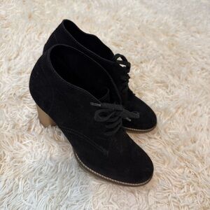 J. Crew MacAlister High Heel Black Suede Ankle Boot Size 9 with ties